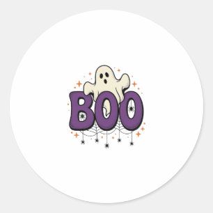 Sticker Rond Fantôme d'Halloween Rigolo Araignée Vintage_1