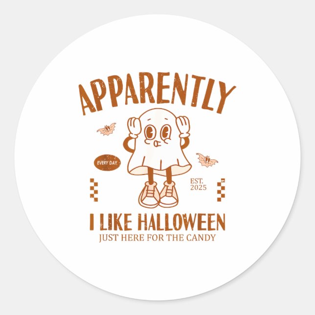 Sticker Rond Fantôme Drôle Apparemment, J'Aime Halloween  (Devant)