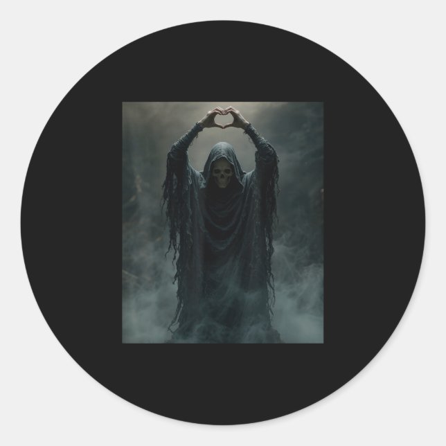 Sticker Rond Fantôme drôle coeur mains visage effrayant hallowe (Devant)