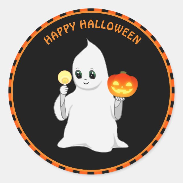 Sticker Rond fantôme et citrouille d'Halloween (Devant)