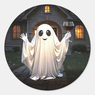 Sticker Rond Fantôme et vin d'Halloween 