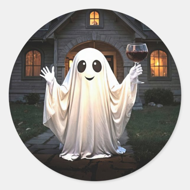 Sticker Rond Fantôme et vin d'Halloween  (Devant)