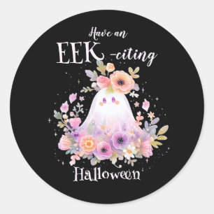 Sticker Rond Fantôme floral d'Halloween
