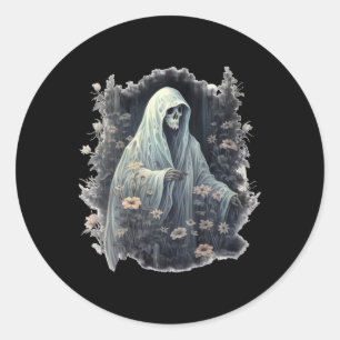 Sticker Rond Fantôme Gothique Dans La Forêt Fantôme Floral Vint