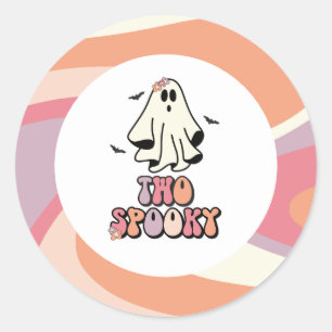 Sticker Rond Fantôme groovy rétro Halloween Deux Anniversaire E