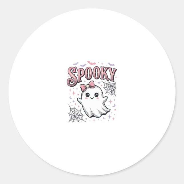 Sticker Rond Fantôme Mignon Effrayant Design de Chemise Hallowe (Devant)
