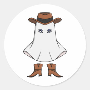 Sticker Rond Fantôme portant un Casquette et des bottes de cow-