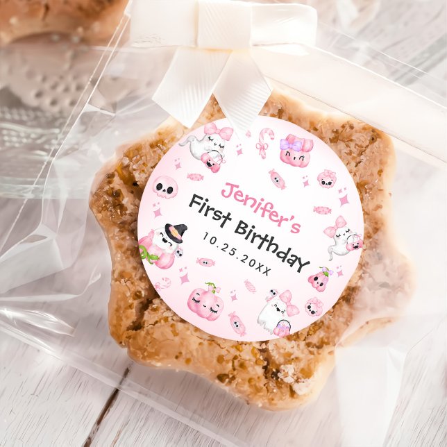 Sticker Rond Fantôme rose mignon Halloween 1er anniversaire (Créateur téléchargé)