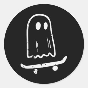 Sticker Rond Fantôme Sur Skateboard Fun Retro Halloween Costume