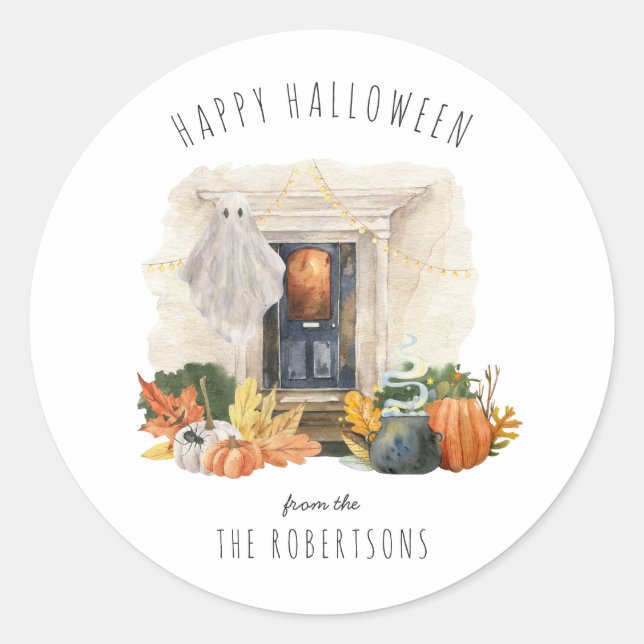 Sticker Rond Fantômes & Citrouilles | Joyeux Halloween (Devant)