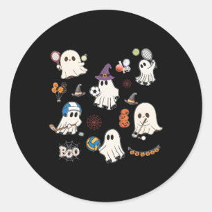 Sticker Rond Fantômes d'Halloween jouant au tennis de soccer de