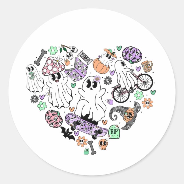 Sticker Rond Fantômes d'Halloween rétro et forme de coeur Citro (Devant)