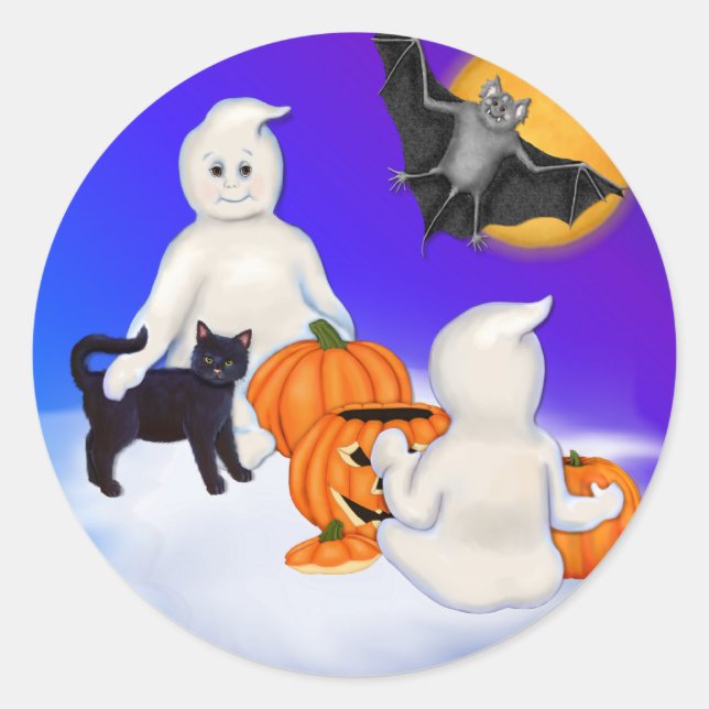 Sticker Rond Fantômes et amis d'Halloween (Devant)
