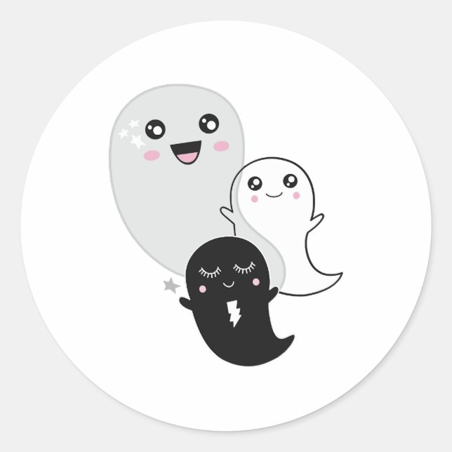 Sticker Rond fantômes mignons halloween kawaii (Devant)