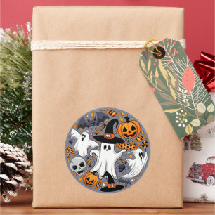 Sticker Rond Fantômes Monstres mignons Éffrayants et Déplaisant