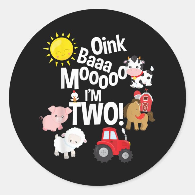 Sticker Rond Farm Animals 2nd Birthday 2 Year Old Birthday Part (Devant)