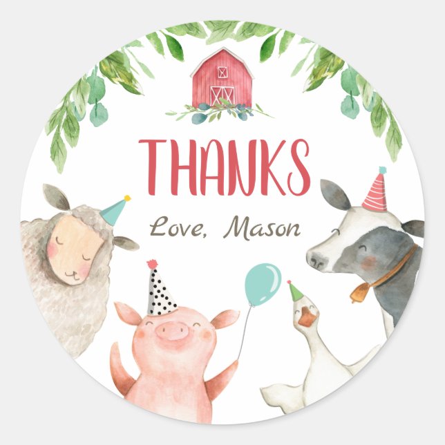 Sticker Rond Farm Animals Barnyard Boy Birthday Favoriser les é (Devant)