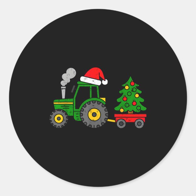 Sticker Rond Farm Christmas Tractor Tree Xmas Truck Boys Kids T (Devant)
