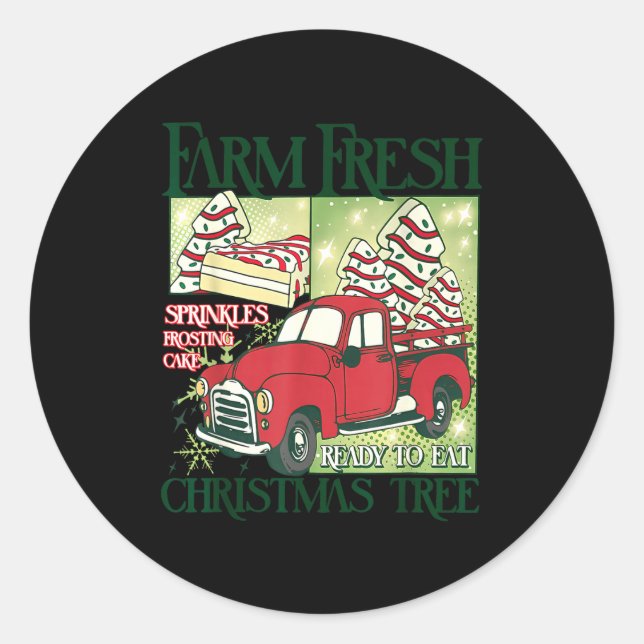 Sticker Rond Farm Fresh Christmas Tree Funny Xmas Frosting Cake (Devant)