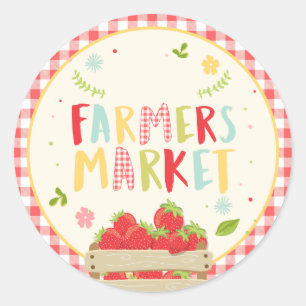 Sticker Rond Farmers marché anniversaire Fraises Favoriser les