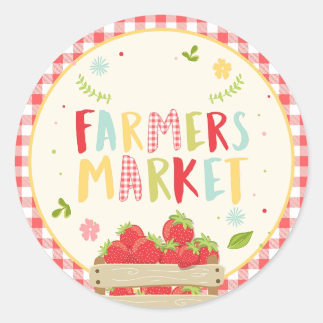 Sticker Rond Farmers marché anniversaire Fraises Favoriser les  (Devant)