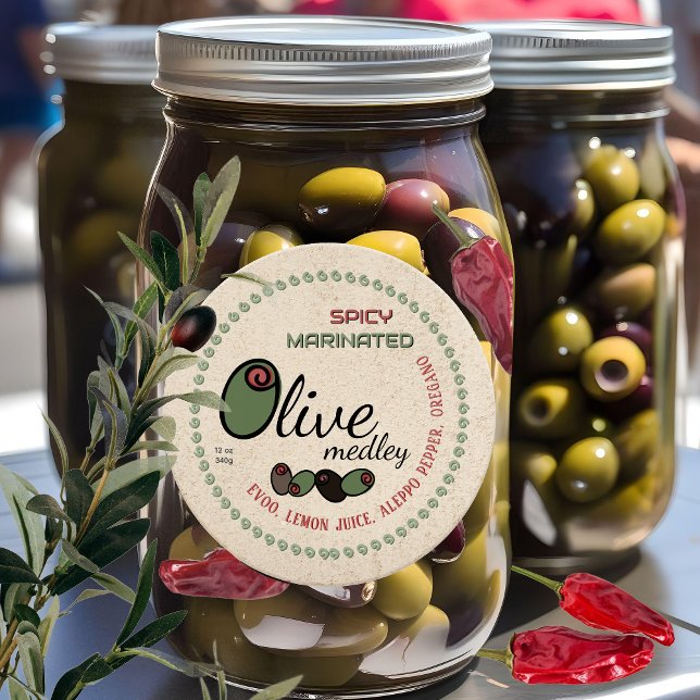 Sticker Rond Farmers Marché Olive épicé Mélange Medley Étiquett (Créateur téléchargé)