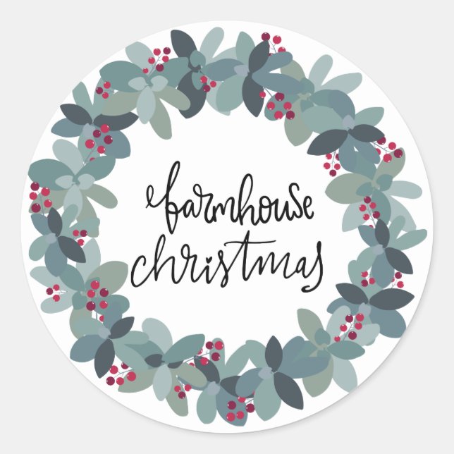 Sticker Rond Farmhouse Christmas Wreath (Devant)