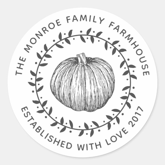 Sticker Rond Farmhouse Citrouille Wreath (Devant)