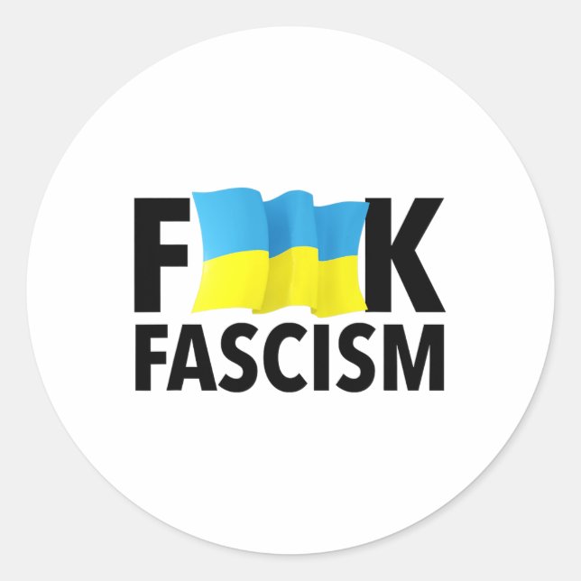Sticker Rond Fascisme - Censuré avec le drapeau ukrainien  (Devant)