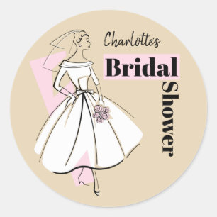 Sticker Rond Fashion Bride Fête des mariées naturelle Nom ronde