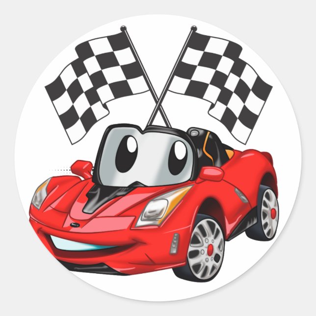 Sticker Rond Fast cartoon flag race - choose back color (Devant)