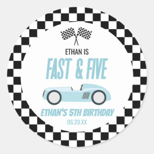 Sticker Rond Fast & Five Blue Race Car 5e fête d'anniversaire