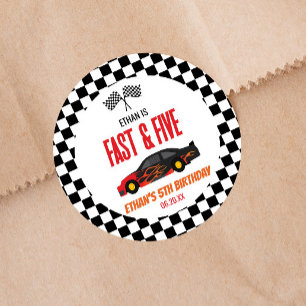 Sticker Rond Fast & Five Red Flame Race Car 5e fête d'anniversa