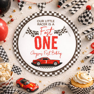 Sticker Rond Fast One Race Car Boy 1ère fête d'anniversaire