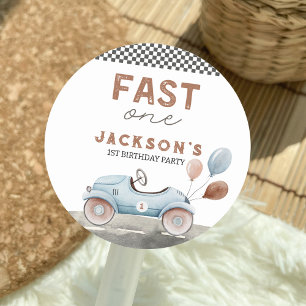 Sticker Rond Fast One Racing Car Blue Boy 1er anniversaire