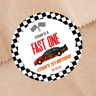 Sticker Rond Fast One Red Flame Race Voiture 1er anniversaire f