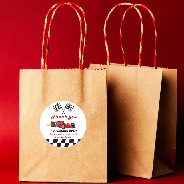 Sticker Rond Fast Race Car Boy Merci Anniversaire (Créateur téléchargé)