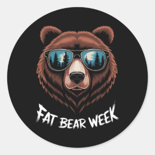 Sticker Rond Fat Bear Week Retro Bear Sungles Nature Loisirs
