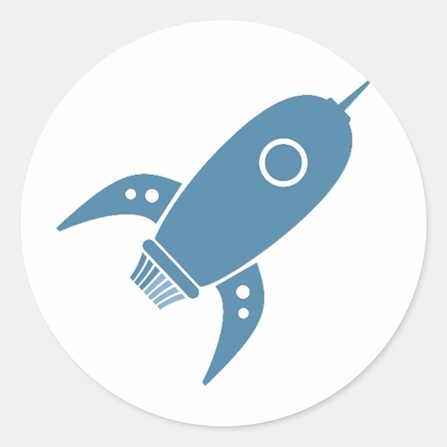 Sticker Rond Fat Retro Rocket Ship Blue (Devant)