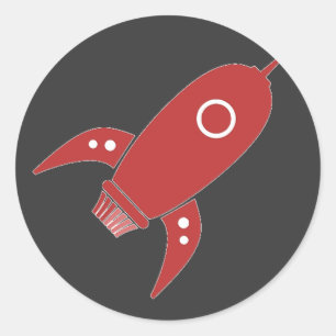 Sticker Rond Fat Retro Rocket Ship Rouge