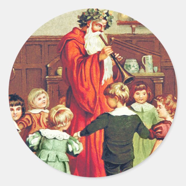 Sticker Rond Father Christmas Blowing The Horn (Devant)
