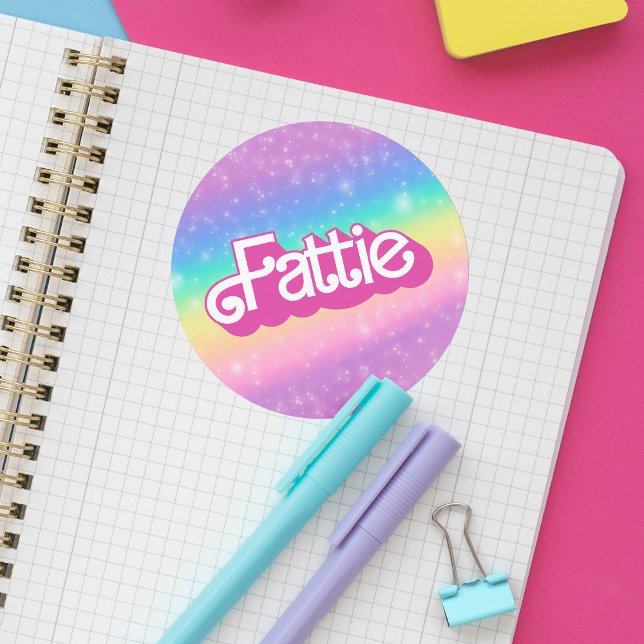 Sticker Rond Fattie Plus Size Rainbow Retro 90's Nostalgie rose (Créateur téléchargé)