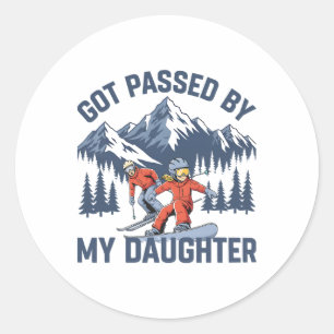 Sticker Rond Fauchée par ma fille, famille de ski drôle _8