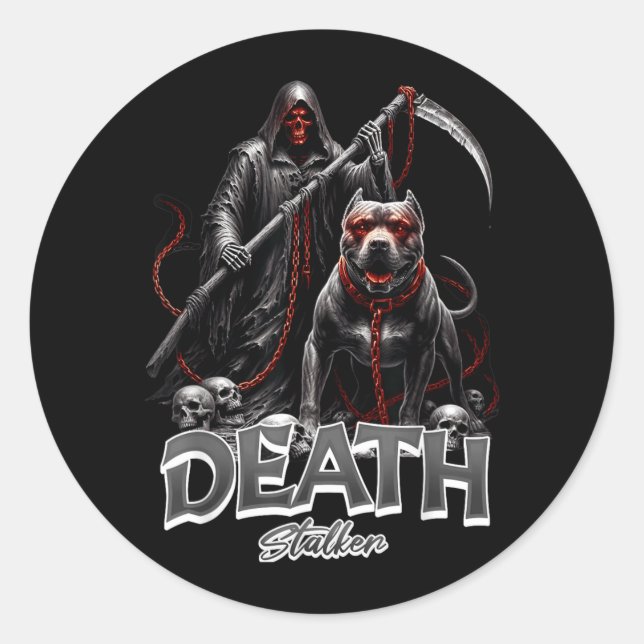 Sticker Rond Faucheur de la mort Chien de la Faucheuse Hallowee (Devant)