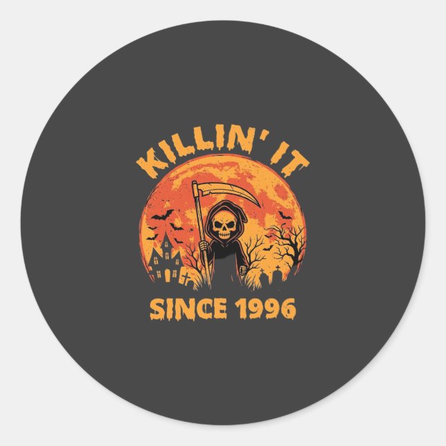 Sticker Rond Faucheur d'Halloween depuis 1996 Conception d'anni (Devant)