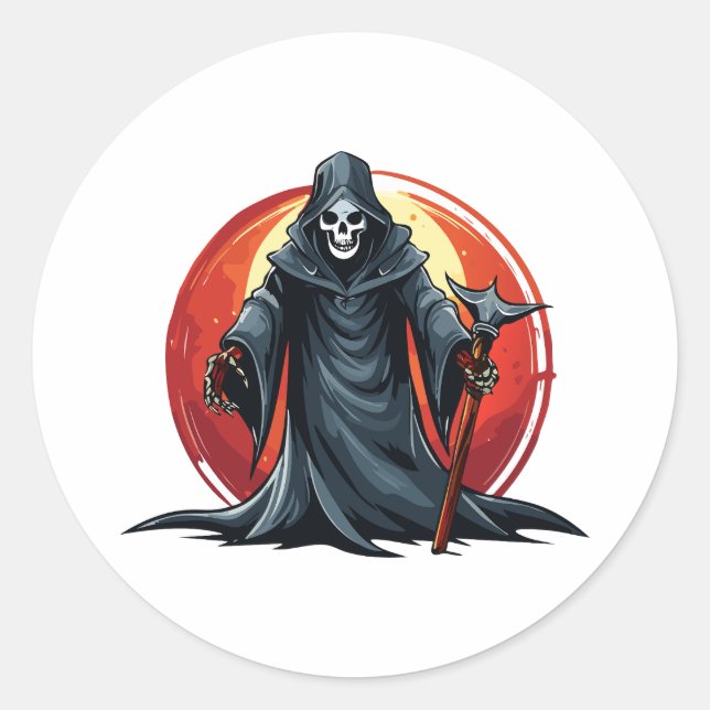 Sticker Rond Faucheuse avec mort à la faux (Devant)