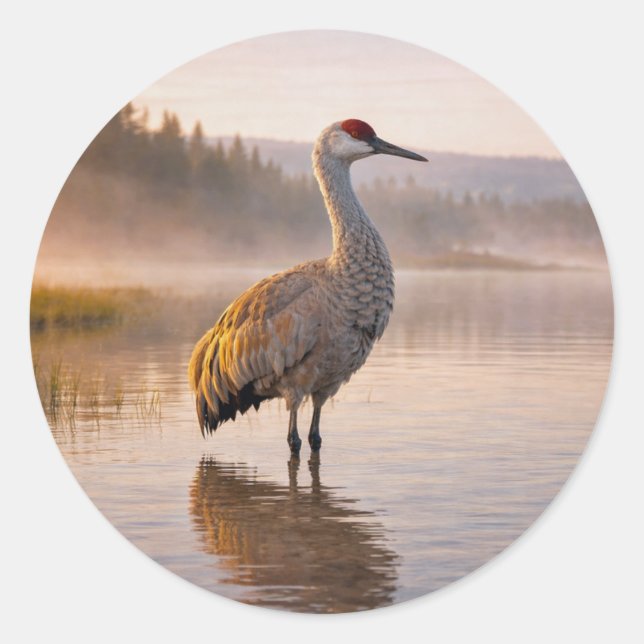 Sticker Rond Faune Grue des collines Marais (Devant)