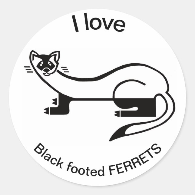 Sticker Rond Faune - J'adore les FERRETS à pieds noirs - (Devant)