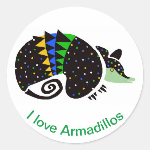 Sticker Rond Faune - J'aime Armadillos - Nature -