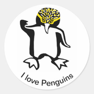Sticker Rond Faune - Joli heureux J'aime les PENGUINS- Nature